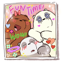 losassen:  Happy Friday everyone! So the bears went to a purikura booth… Based off of a recent experience with my buddy Maddie haha Ice bear wanted to add more sparkles but they ran out of time… 