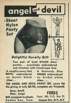 theshinyboogie:  Angel and Devil Sheer Nylon Panty Set, 1957 