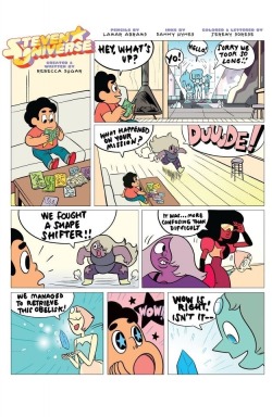 artemispanthar:   pixieieie:  stevenuniversesu:  Steven universe comic by kaboom! Written by Rebecca Sugar  please stop being so cute my heart is frail and weak  Ancient nigh-immortal magical rock warriors from space collaboratively write/draw/color a