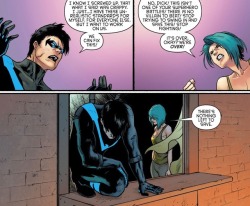 daydream4life:  Based off of Nightwing #25 - Shawn broke up with Dick.Dang, I was hoping they’d stay together longer than that. I was so happy that Dick got a girlfriend outside of Gotham. Plus he talked about her to his family, friends, and Barbara