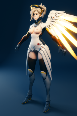 colonelyobo: [Model Release] Ellowas’s Lewd Mercy for Blender   I ported Ellowas’s Lewd Mercy model to Blender and fixed her up for people to use ( ^ - ^) Gubbins: Standard IK rig Faceposing via bones Custom footroll controls that I actually managed