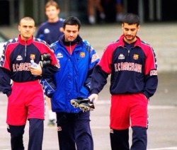 antiquefootball:  Luis Enrique, Jose Mourinho and Pep Guardiola, FC Barcelona, 1996.