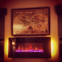 Installed this here fireplace on the wall. I stay settin the mood. @e_larrea #fireplace #flatscreen #wallmount #mood #ballin #getonmylevel #imromanticasfuck