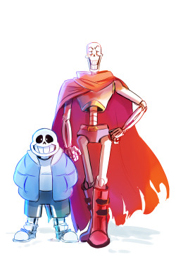 sushinfood:2-ee:i’ve been trying to design a non-armor design for paps in my royal guard au while also trying to nail the height differences between him and sans, and somehow i settled with a bara skeleton.  (5 bucks says papyrus didn’t originally
