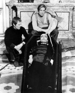 victoriana1313:  Paul Morrissey, Udo Kier, and Joe Dallesandro on set in Blood For Dracula (Andy Warhol’s Dracula) from 1974. ~ source unknown 