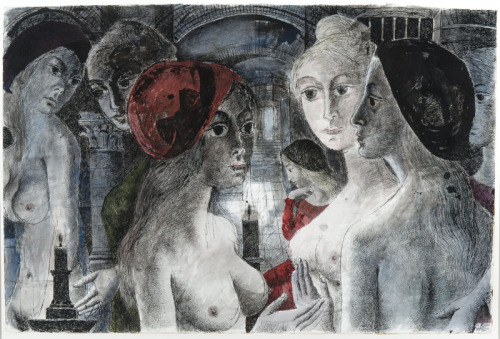 Paul Delvaux (1897-1994), La noble rose. Watercolour and ink on paper, 1973