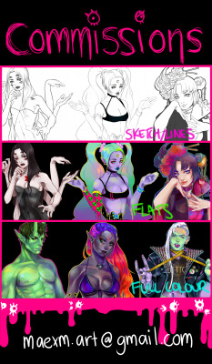 maexm:  Hello Im offering comissions for a period of time to gain urgent funds for the end of this year! All prices are in US dollars! Contact me if you’d like to order or if you have any questions at: maexm.art@gmail.com Please ensure that you send