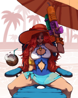 maiz-ken:    Miss fortune from league of legends havin a grand ole time at the pool! ^w^High-res, &amp; several alt versions can be found on my patreon!  so if ya wanna see those or like my lewd works consider supporting my patreon too! &lt;3 