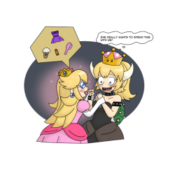 kodamotoi: Most seem to think that Peach would find issue with Peach-Bowser, but thinking about her general personality, Peach would honestly be one to WELCOME the chance to hang around with Bowser and just have some general girl time. In fact, she’d