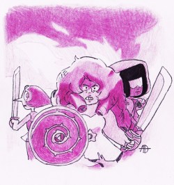adriandurante:  Look what I made last night! The Crystal Gems (Rose Quartz, Pearl, Garnet) during war! For me, it kinda looks like a promo art idk and i’m proud of it! 