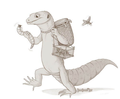 bearhybrid:  Just a lil gecko on their way home from the bug market 🦎🪱🦗  