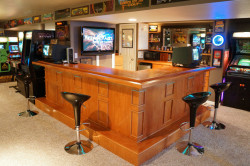 thedrunkenmoogle:  The Basement Arcade There are cool basement bars and then there is this basement arcade bar. Redditor Mertzlufft and his father built this incredible arcade in their basement, housing 42 arcade games! Games random from the original
