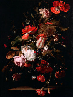 wonderwarhol:Stillleben mit Blumen (Still Life with Flowers), 1665, by Willem van Aelst (1627–c. 1682) I remember seeing Dutch still lifes like this in D.C. and they were incredible❤