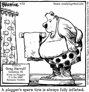 Yet another Pluggers strip!This time, we see a bear (whom I do not know the name of) in his boxers trying to see his weight on the scale. 