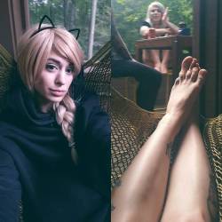 alicasanova:  Catsanova hammock time #toplesstreehouse #toes #feet #tattoo #tattoo #cat #kittyears #blondewig #blonde #killstarclothing #killstarco #killstar #me #alicasanova