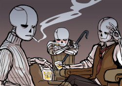 nyublackneko:  junkpilestuff:  3 Gs like the signal for ur cellphone   MY SIGNAL IS LTE, THANK YOU VERY MUCH.It’s the drawing my friend was working on during our double stream earlier! Crowbar G!Sans (the one in the middle), the only drunk one because