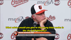 inspirationthroughperspiration:  baetology:  northgang:  Buck Showalter, manager of the Baltimore Orioles, on race [x]  Wow! 👏🏾  Nails it