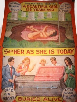 Vintage Buried Alive sideshow banner by Fred G. Johnson