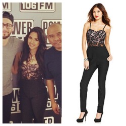 jasminevstyle:  Jasmine stopped by the Power 106 FM station the other day wearing this Material Girl lace Jumpsuit.  This was a no brainer, since Jasmine loves both material girl and jumpsuits.   Get this compliments of Macy’s for ฽.00 :)   http://m.mac