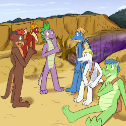 Spike’s Quest - Chapter 7[P 164]The dragons regrouped at the edge of a very noticeable crater in the ground, with a path in front of them that snaked alongside the outer rim of the crater and down into its interior  The further down the path, the more