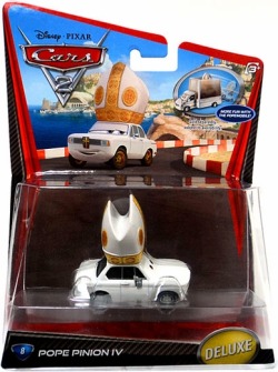 herpowerisherown:  apostlemage:  pyramidslayer:  look what you can buy  There is a Pope in the Cars universe. This means that there is Catholic Christianity, which means there was a Jesus car who was crucified. Jesus Chrysler was crucified by car Romans
