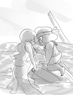 jen-iii:  AU in which Sapphire is a Siren and caused Sailor Ruby’s ship to go down but Sapphire then decides that the Sailor is cute and helps Ruby out to an island where they now live together inside a little cove with Sapphire singing sweet tunes