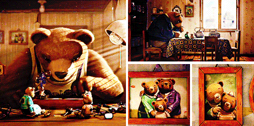 binariesuns: @latinenet event 05:  animation  ↳ BEAR STORY (2014)  | dir. Gabriel OsorioAn old bear goes out every day to a busy street corner. Through a tin marionette theater of his own making, the bear will tell us his life story.