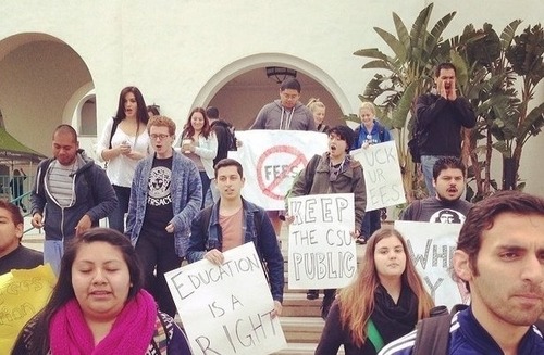 Students march to the SDSU president’s office. (Credit: Nadir Bouhmouch)