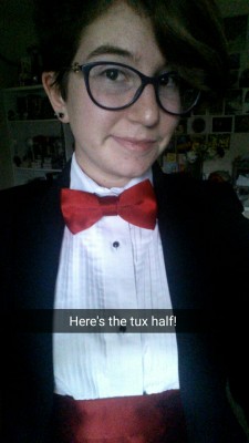 wicked-wearables: the-punk-innovator:  Here’s some snap chats of my tux dress 😀 I designed it myself! 😛 as a genderfluid I was really worried about wearing a dress but wanting to be in a tux yet nothing about the tux excited me. It’s a button