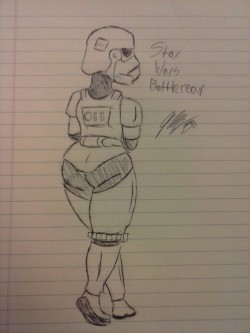 Workplace art 2. Alternatively, &ldquo;Star Wars: Bootyfront.&rdquo; I&rsquo;ll be streaming Battlefront later tonight. At some other point, I&rsquo;ll redraw this digitally. 