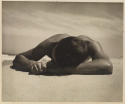 lostfoundagain:Sunbaker by Max Dupain 1937 … The original, and Max Dupain’s preferred version. The original negative was lost, and as a result the prints that went on to become his most famous work, were printed from a second negative which shows