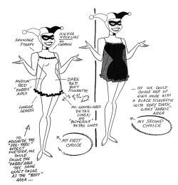 cooketimm:    Mad Love was eventually adapted for The New Batman Adventures. Bruce drew these two design roughs for Haley’s “seduction” scene.   