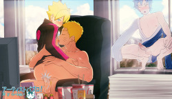 nyo-artist-yaoi:  Hello people, naruto/boruto lovers…  It’s time to show what the parents of Konoha do with their children        ͡๏ //// ͡๏      mmm “a hot morning with daddy”  … as always mitsuki watching his sun   ≧△≦     