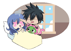 rainladyjuvia:  Gruvia Week Day 7 - SweetWhat’s the sweetest thing you can think of at this moment of angst for Gruvia? How about Gray coming back to cool down a feverish Juvia while bringing Frosch along! IS THAT SWEET ENOUGH FOR YOU!?This year Gruvia
