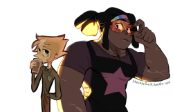 shacklefunk:  human au,,,,pearl is a disillusioned writer who does martial arts an sword fighting in her spare time. used to write poetry, currently writes textbooks. bismuth is ex military, a weapons expert. teaches metal sculpture at a local university,