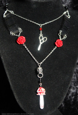 reapergrellsutcliff:  Grell Sutcliff Inspired Necklace, Now Available At My Etsy Shop! (( This necklace is inspired by that fabulous red reaper, Grell Sutcliff from Black Butler/Kuroshitsuji.It  is a multi-strand necklace on a silver chain that features