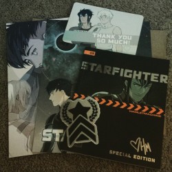 imriel-montreve:  MY #STARFIGHTER #kickstarter BACKER MERCH CAME IN AN IM SO INCREDIBLY EXCITED! IT’S LIKE AM EARLY BIRTHDAY PRESENT! #hamletmachinesart #starfightercomic #eclipse #starfightereclipse  The Eclipse Kickstarter rewards have been mailing