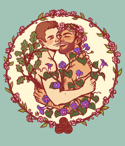 cataclysmess:  So I read sheepnamedpig’s Love in the Groves series and just had to draw the last scene of The Ash Grove. Stiles is a forest spirit and all of it’s kinda really perfect. Also, Derek’s morning glories make me ridiculously happy.