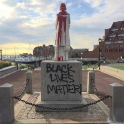 melaniecervantes:Public memory project in Boston’s North End interrupted. And fuck you Columbus you disgusting agent of genocide, greed and slavery.