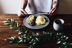 morningeggs:  Scrambled eggs with avocado toast
