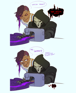 jagbeast:  Sombra didn’t know what she expected form a man clad in leather and an owl-like skull mask. (my own shitposting about sombra inspired this) 