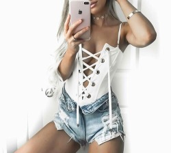 teenfashionblogger13:  Sexy Summer Outfit: white lace down tank top and distressed denim shorts