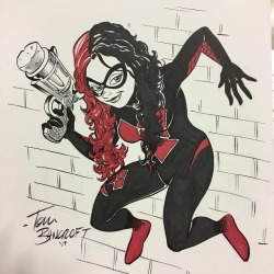 tombancroft1:A #commission for @nerdillicious of her Harly -Spider Gwen mash up costume. Fun stuff.  @alamocitycomiccon #dccomics #marvel #animation