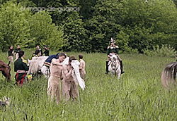 el-mago-de-guapos:A naked Oscar Pearce attends to a clothed James Norton  who looks at the naked bathers and admires the healthy flesh in War and Peace (2016)