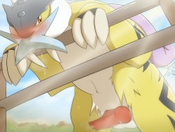 doyourpokemon:  Raikou gets so horny watching the Mareep farm that sometimes he lets you blow him through the fence before he runs away.