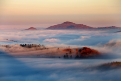 nubbsgalore:  photos by martin rak in the czech republic of a temperature inversion, created when fog formed from the heavy, colder air of melting snow becomes trapped by a lid of warmer air. 