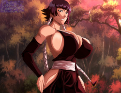 ero-enzo:  greengiant2012:  new soifon i have posted on da check it out :D http://greengiant2012.deviantart.com/art/Bleach-soi-fon-sexy-463268007  Beautiful colors :D