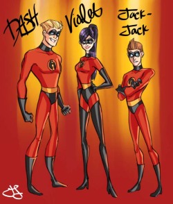 nobodysusername:  im-in-hiding:  j-spencer15:  Dash, Violet, and Jack- Jack from The Incredibles! All grown up :3  I’m reblogging this again because god damnit I’m getting headcannons. How awesome would it be if like, 10 or 15 years after Incredible’s,