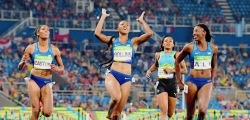 olympicsdaily:  USA becomes the first country in Olympics history to sweep podium positions in 100m women’s hurdles. It’s also the first sweep for women’s USA track and field team and sixth athletics sweep by a nation in Olympic history.