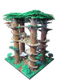 archiemcphee:  LEGO builder KW Vauban create this large and awesomely detailed LEGO model of an Ewok village on Endor as a tribute to Return of the Jedi. The model measures four feet square and the tower trees stand just over three feet tall. The village
